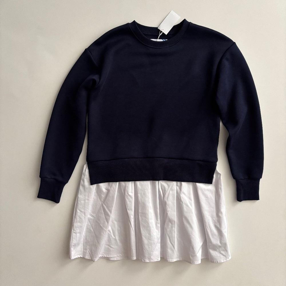 Addison Bay Nwt Mixed Soft Luxe Long Sleeve Harper Dress Navy Blue & White